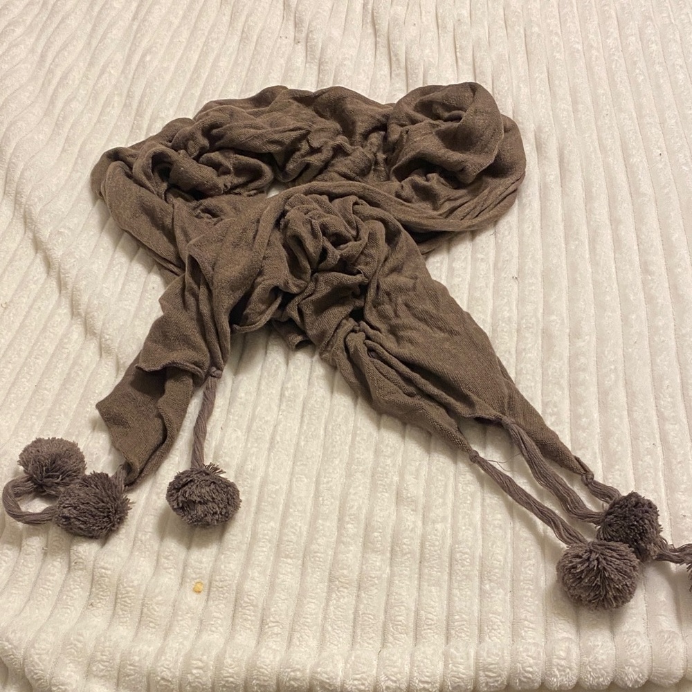 Grey Scarf with Pom Poms